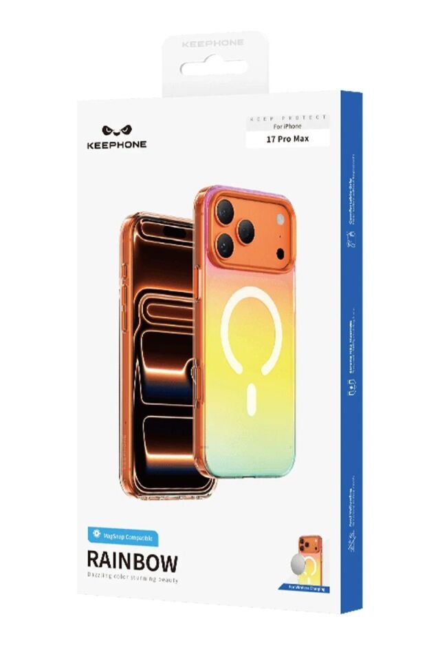 Keephone Apple iPhone 17 Pro Max Rainbow Magsafe Kapak - Turuncu