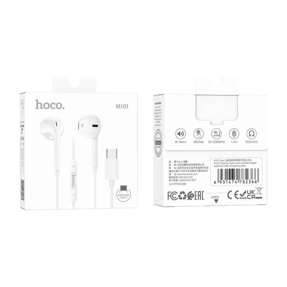 Hoco. M101 Crystal Type-C Dijital Mikrofonlu Kablolu Kulaklık - Beyaz